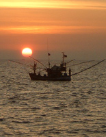 Fishing boat at sunset, Gulf of Thailand